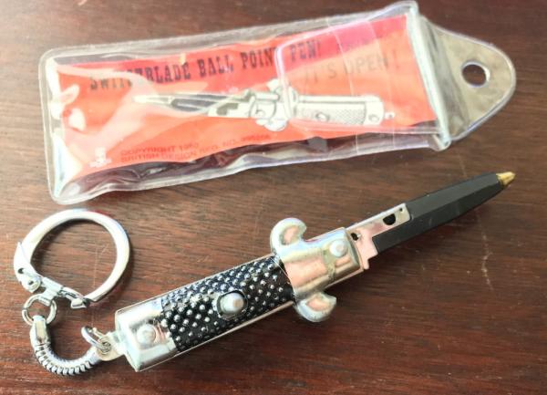 Miniature Switchblade Pen Keychain, Cactus Bolsters, Marked Hong Kong, Original Packaging, Unused  