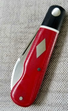 MDK custom Barlow, easy open Wharnie, 3.8 closed, red micarta and black G-10..coa..slip..N690 