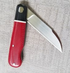 MDK custom Barlow, easy open Wharnie, 3.8 closed, red micarta and black G-10..coa..slip..N690 