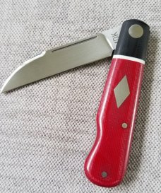 MDK custom Barlow, easy open Wharnie, 3.8 closed, red micarta and black G-10..coa..slip..N690 