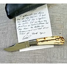 DRDavid Davis Mammoth ivory Lanny 4quot Damascus bolsters cpm154 makers letter amp pouchfiled