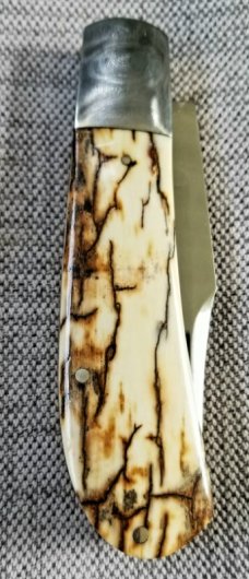 D.R.,David, Davis Mammoth ivory Lanny, 4", Damascus bolsters, cpm154, makers letter & pouch,filed
