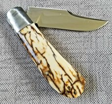D.R.,David, Davis Mammoth ivory Lanny, 4", Damascus bolsters, cpm154, makers letter & pouch,filed
