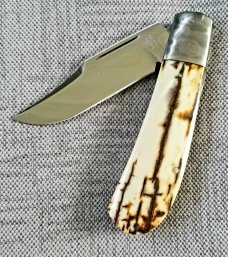 D.R.,David, Davis Mammoth ivory Lanny, 4", Damascus bolsters, cpm154, makers letter & pouch,filed