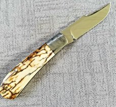 D.R.,David, Davis Mammoth ivory Lanny, 4", Damascus bolsters, cpm154, makers letter & pouch,filed