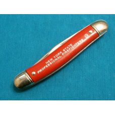 VINTAGE USA RED NY FIRE FIGHTERS FIREMAN ADVERTISING PEN JACK FOLDING POCKET KNIFE KNIVES OLD AD