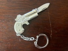 Vintage Japanese Pistol Keychain Folding Knife, Original "MADE IN JAPAN" Sticker, Unused 