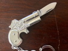 Vintage Japanese Pistol Keychain Folding Knife, Original "MADE IN JAPAN" Sticker, Unused 