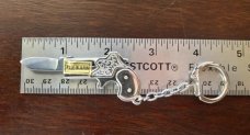 Vintage Japanese Pistol Keychain Folding Knife, Original "MADE IN JAPAN" Sticker, Unused 