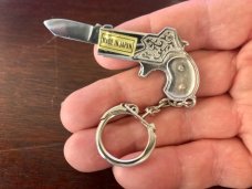 Vintage Japanese Pistol Keychain Folding Knife, Original "MADE IN JAPAN" Sticker, Unused 
