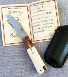 Vincenzo Balistreri Custom Red Arrow Taillock, 4" clsd, elephant ivory scales.. Liracarta bolsters..