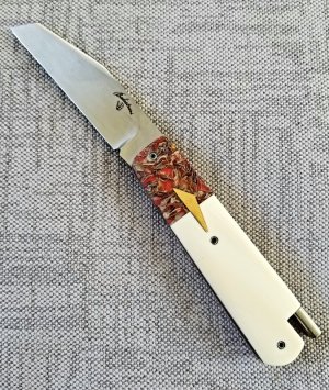 Vincenzo Balistreri Custom Red Arrow Taillock, 4" clsd, elephant ivory scales.. Liracarta bolsters..