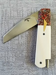 Vincenzo Balistreri Custom Red Arrow Taillock, 4" clsd, elephant ivory scales.. Liracarta bolsters..