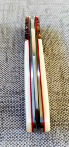 Vincenzo Balistreri Custom Red Arrow Taillock, 4" clsd, elephant ivory scales.. Liracarta bolsters..