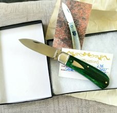 Dean Robertson Custom Green Smooth Bone Zulu Knife, 01 Tool, 4"  clsd,New,box and coa#276