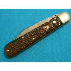 ANTIQUE VINTAGE LL BEAN INC FREEPORT ME HUNTERS PRIDE BONE HANDLE SWITCHBLADE AUTOMATIC POCKET KNIFE