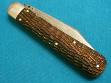 ANTIQUE VINTAGE LL BEAN INC FREEPORT ME HUNTERS PRIDE BONE HANDLE SWITCHBLADE AUTOMATIC POCKET KNIFE