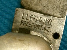 ANTIQUE VINTAGE LL BEAN INC FREEPORT ME HUNTERS PRIDE BONE HANDLE SWITCHBLADE AUTOMATIC POCKET KNIFE