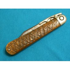 ANTIQUE VINTAGE PRESS BUTTON KNIFE CO WALDEN Y USA BONE HANDLE SWITCHBLADE AUTOMATIC POCKET KNIFE