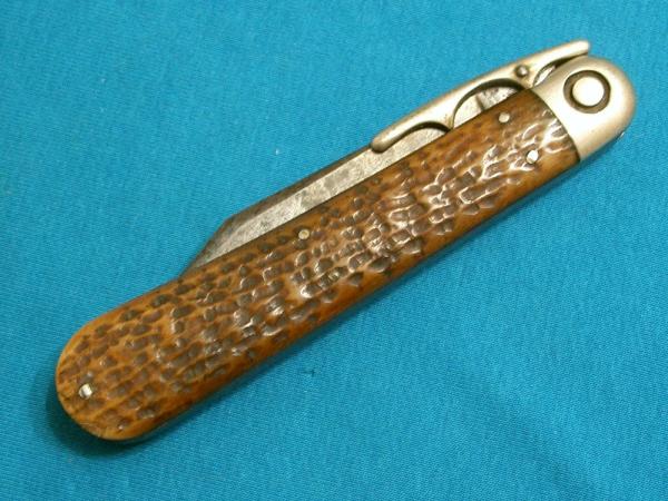 ANTIQUE VINTAGE PRESS BUTTON KNIFE CO WALDEN Y USA BONE HANDLE SWITCHBLADE AUTOMATIC POCKET KNIFE