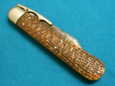 ANTIQUE VINTAGE PRESS BUTTON KNIFE CO WALDEN Y USA BONE HANDLE SWITCHBLADE AUTOMATIC POCKET KNIFE