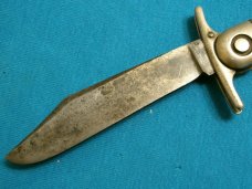 ANTIQUE VINTAGE PRESS BUTTON KNIFE CO WALDEN Y USA BONE HANDLE SWITCHBLADE AUTOMATIC POCKET KNIFE
