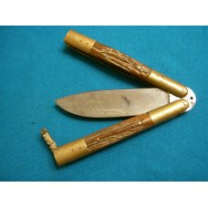 VINTAGE FILIPINO ANTLER STAG BRASS HANDLE BALISONG BATANGAS BUTTERFLY POCKET KNIFE FLIPPER