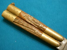 VINTAGE FILIPINO ANTLER STAG BRASS HANDLE BALISONG BATANGAS BUTTERFLY POCKET KNIFE FLIPPER