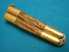 VINTAGE FILIPINO ANTLER STAG BRASS HANDLE BALISONG BATANGAS BUTTERFLY POCKET KNIFE FLIPPER