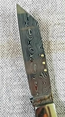 Steve Vanderkolff Crosscut Mammoth Native, 4" damasteel. dot system for pulls. Bolsters & Caps 