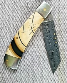 Steve Vanderkolff Crosscut Mammoth Native, 4" damasteel. dot system for pulls. Bolsters & Caps 