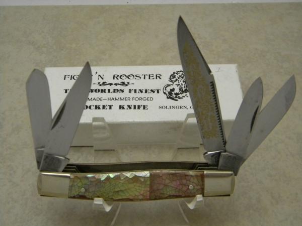 Fight'n Rooster Germany Celebrated Pink Cracked Abalone Pearl 5 Blade Stockman Knife **RARE**
