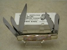 Fight'n Rooster Germany Celebrated Pink Cracked Abalone Pearl 5 Blade Stockman Knife **RARE**