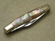 Fight'n Rooster Germany Celebrated Pink Cracked Abalone Pearl 5 Blade Stockman Knife **RARE**
