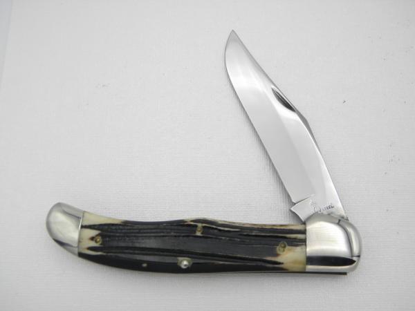 Queen Cutlery Co. #44 One Blade Folding Hunter in Winterbottom Bone: 5 1/4” closed; early 1958 - 60