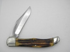 Queen Cutlery Co. #44 One Blade Folding Hunter in Winterbottom Bone: 5 1/4” closed; early 1958 - 60