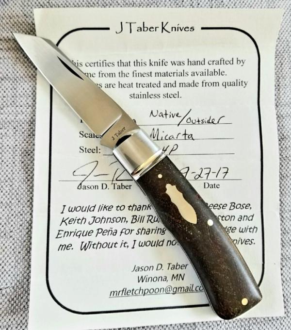 JTaber custom Native pattern,Westinghouse & Steel,3 3/4" ,makers pouch/coa cpm154 