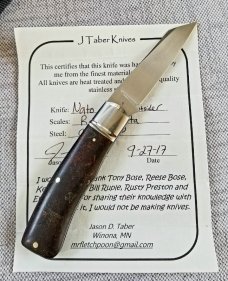 JTaber custom Native pattern,Westinghouse & Steel,3 3/4" ,makers pouch/coa cpm154 