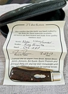 JTaber custom Native pattern,Westinghouse & Steel,3 3/4" ,makers pouch/coa cpm154 