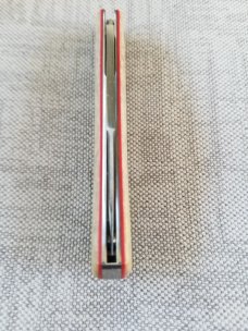 Birdvis Lanny Clip Knife, 3.75" Ivory paper Micarta, red G10 liner box,coa dob 1/2019 its on Instag 