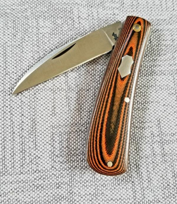 Ricky Menefee Custom Orange/Black G10 Sway Back Knife,3 5/8" closed ,Cpm-154,zippered pouch 
