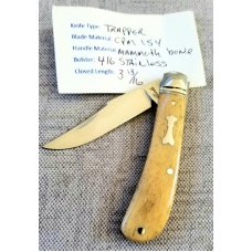 Bobby Toole Custom Mammoth Bone Trapper Knife, New, CPM-154 ,3 7/8" closed ,Ringed Steel Bolsters
