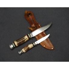 VNTG RARE MATADOR SOLINGEN GERMANY STAG HANDLE 2 KNIFE SET WLEATHER SHEATH