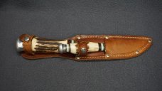 + VNTG RARE MATADOR SOLINGEN GERMANY STAG HANDLE 2 KNIFE SET W/LEATHER SHEATH +