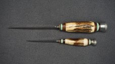+ VNTG RARE MATADOR SOLINGEN GERMANY STAG HANDLE 2 KNIFE SET W/LEATHER SHEATH +