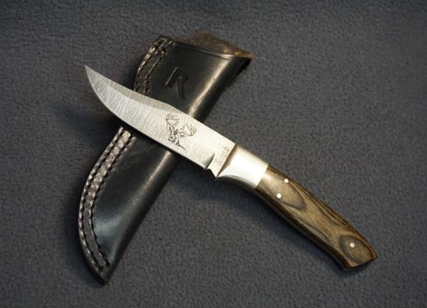 + VTG RIGID HAND MADE JAPAN FIXED BLADE KNIFE W/BUCK & FOREST ETCH & ORIG SHEATH +