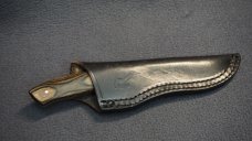 + VTG RIGID HAND MADE JAPAN FIXED BLADE KNIFE W/BUCK & FOREST ETCH & ORIG SHEATH +