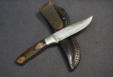 + VTG RIGID HAND MADE JAPAN FIXED BLADE KNIFE W/BUCK & FOREST ETCH & ORIG SHEATH +