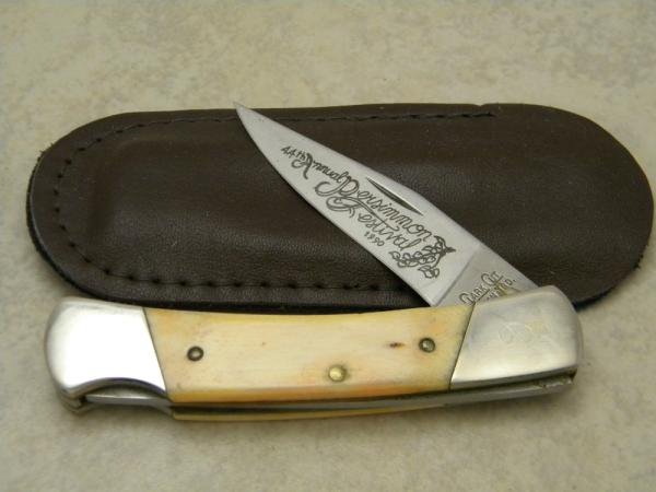 Clark Cut (Parker) Salem, IND Persimmon Festival Bone Lockback Knife New in Pouch 