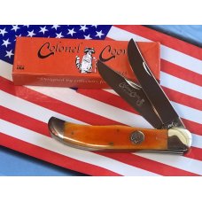 Colonel Coon (by Queen) 2 Blade Folding Hunter Knife w/ Harvest Orange Smooth Bone Handles -NOS